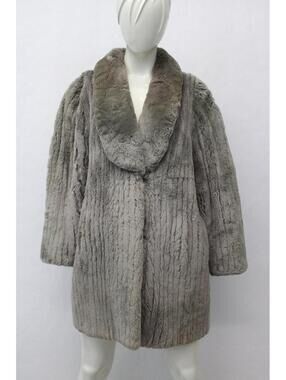 Mint Gray Sheared Beaver Fur Coat Jacket Women Woman Size 6-8 S-M Discolored